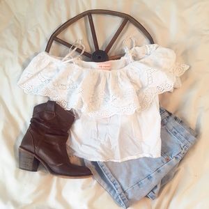 NWOT Boho Cotton/Lace Layered Crop Top